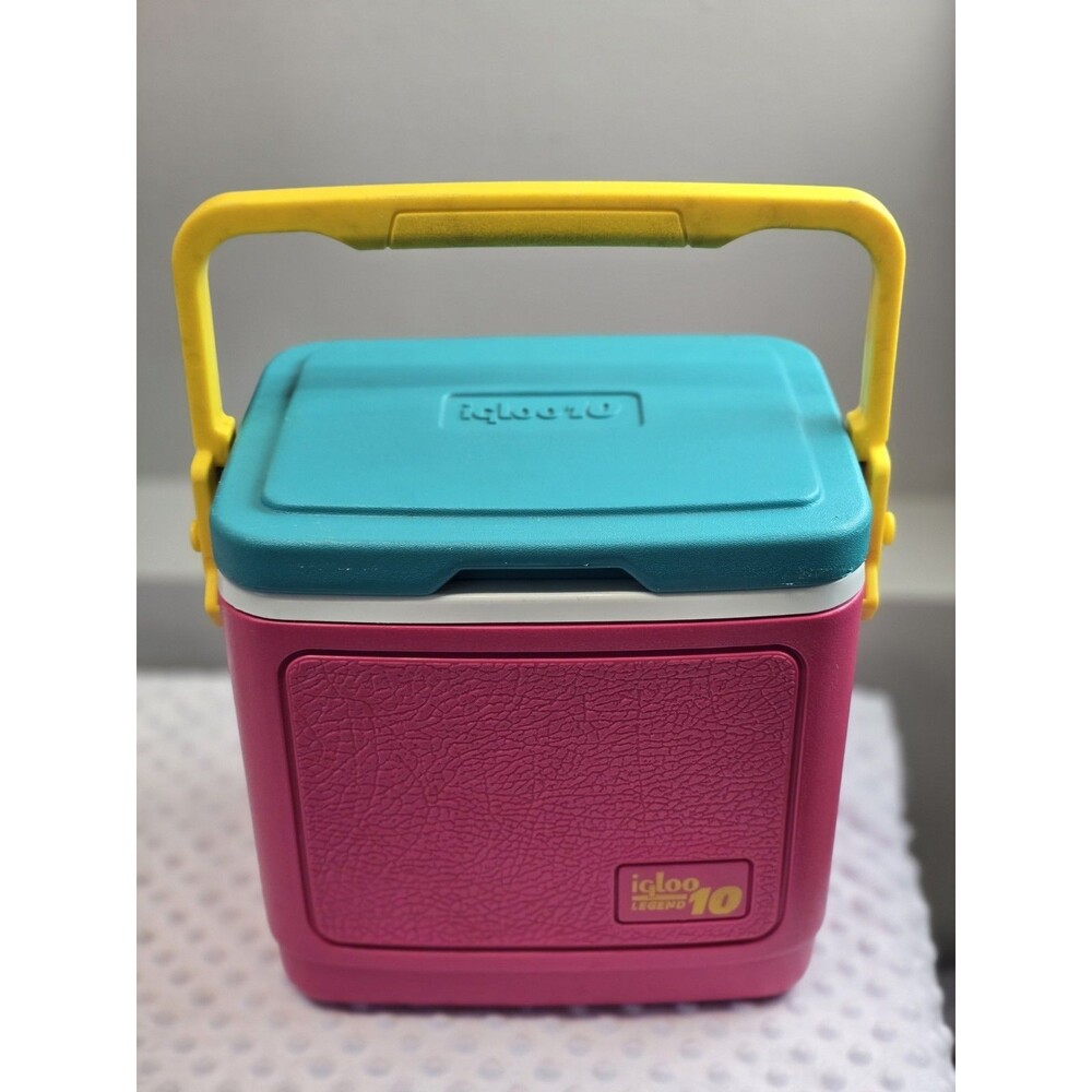 Vintage Igloo Cooler Legend 10 Pink Teal Retro 90's Ice Chest Lid Cup Holders